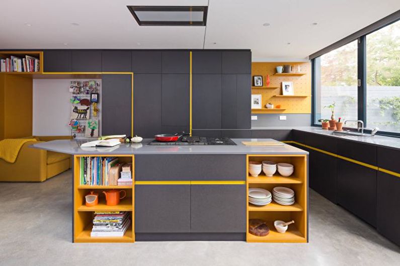 Дизайн интерьера кухни в желтом цвете - фото
