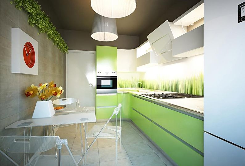 Маленькая кухня в зеленом цвете - дизайн интерьера