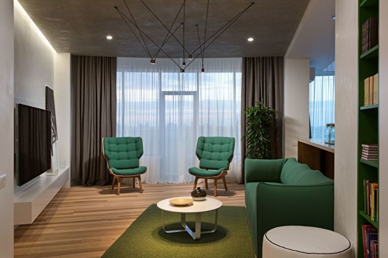 Зеленая гостиная в стиле минимализм - Дизайн интерьера