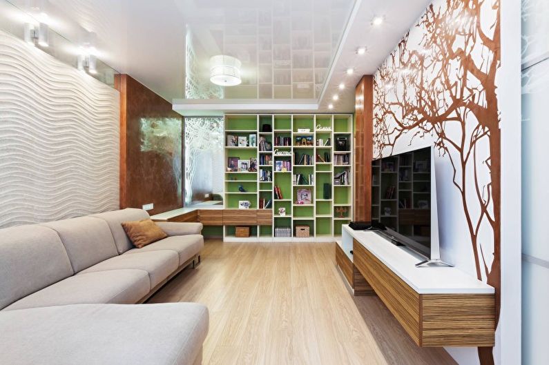 Дизайн гостиной в стиле минимализм - Отделка потолка