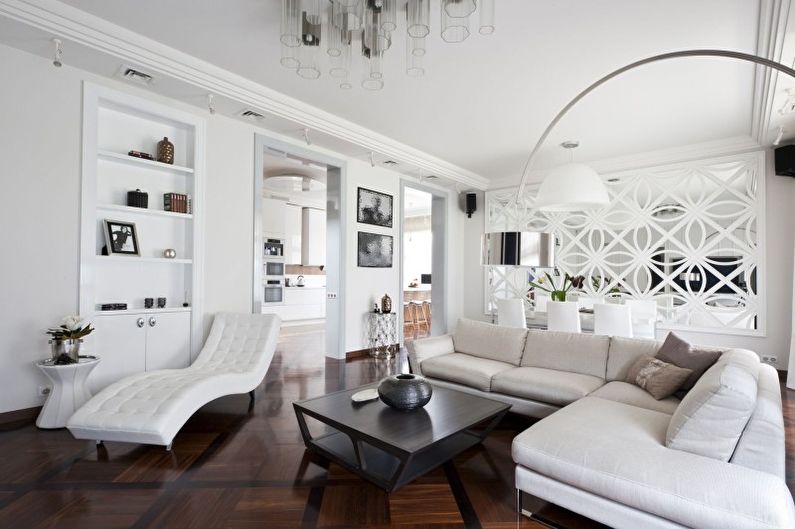 Белая гостиная в стиле арт-деко - Дизайн интерьера