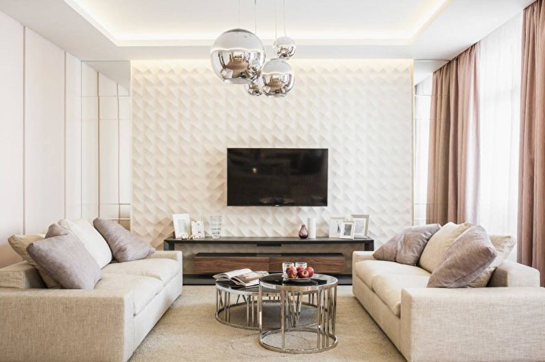 Дизайн интерьера гостиной в белом цвете - фото