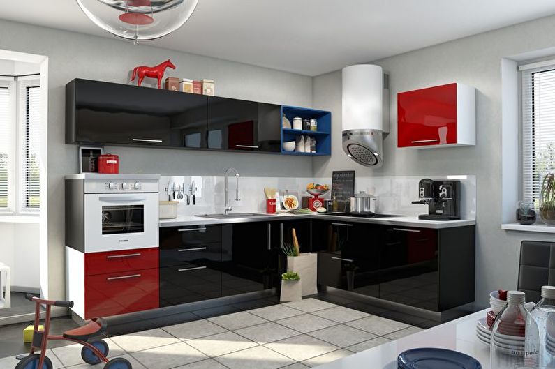Дизайн красно-черной кухни - Отделка пола