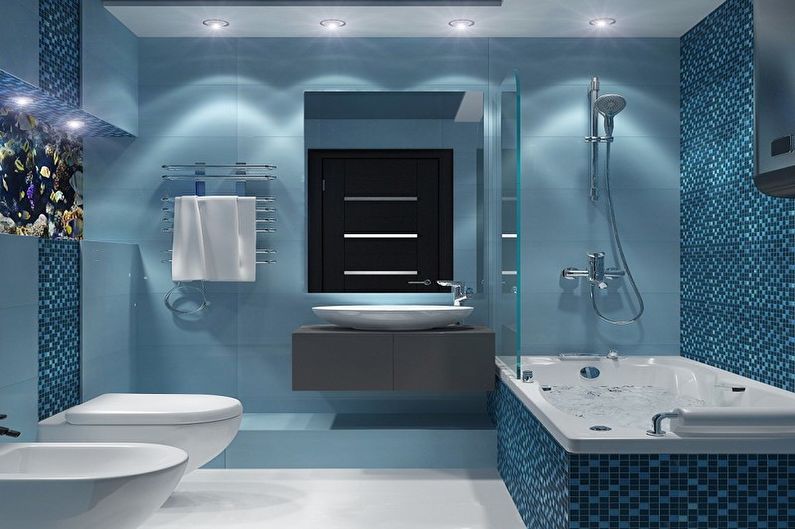 Синяя ванная комната в стиле минимализм - Дизайн интерьера