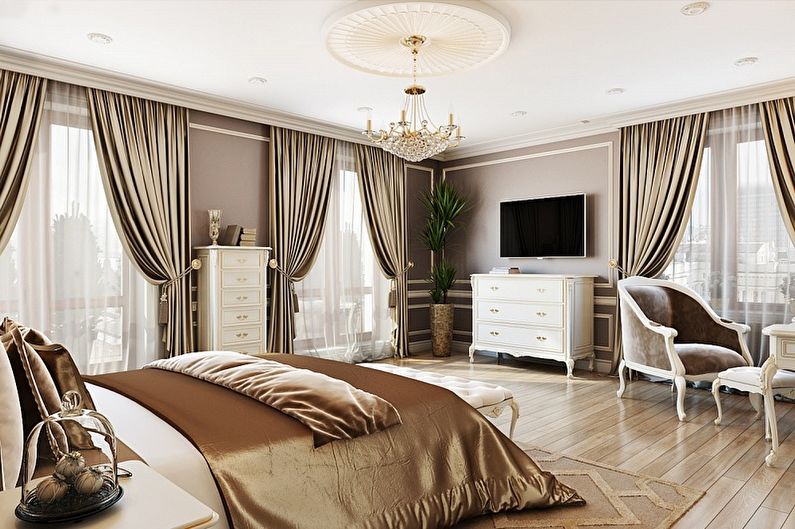 Бежевая спальня в классическом стиле - Дизайн интерьера