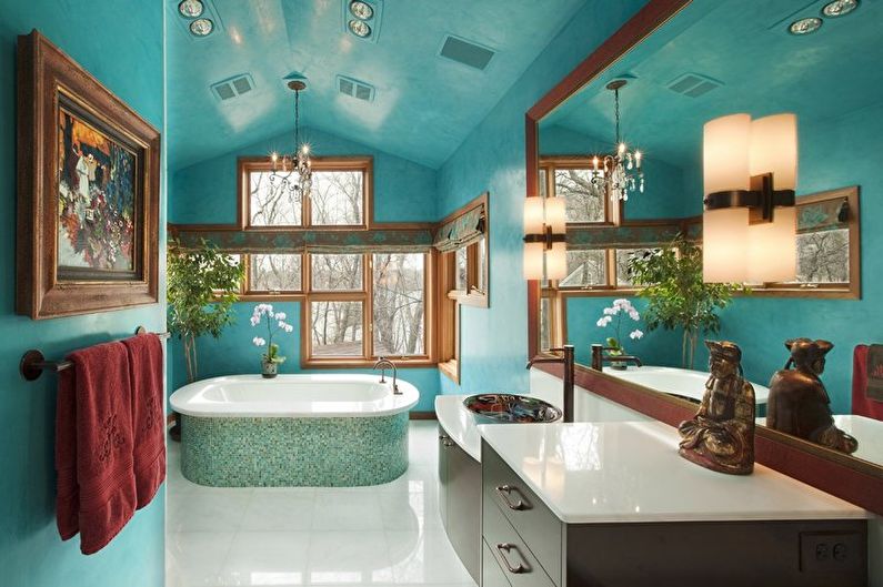 Бирюзовая ванная в восточном стиле - Дизайн интерьера