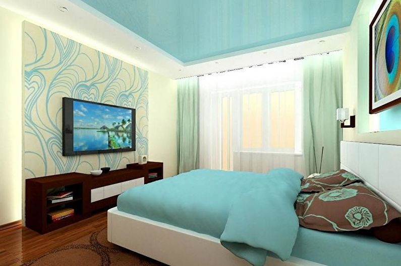 Дизайн бирюзовой спальни - Отделка потолка