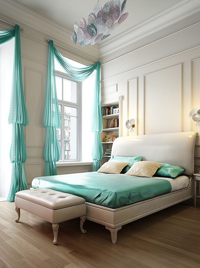 Бирюзовая спальня - дизайн интерьера фото