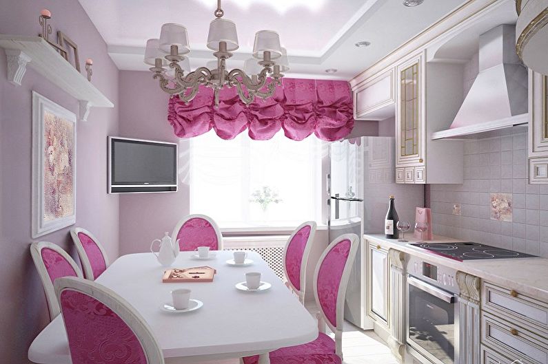 Дизайн розовой кухни - Отделка стен