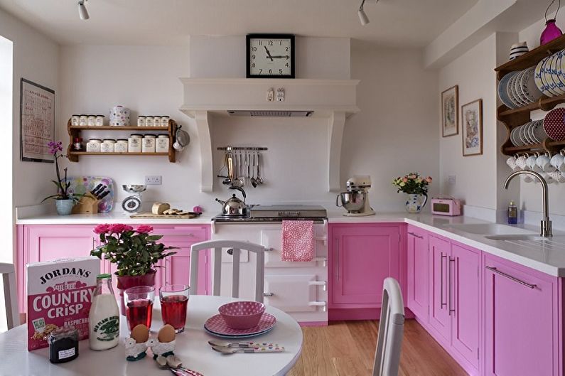 Розовая кухня - дизайн интерьера фото