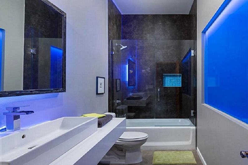 Синяя ванная комната в стиле хай-тек - Дизайн интерьера