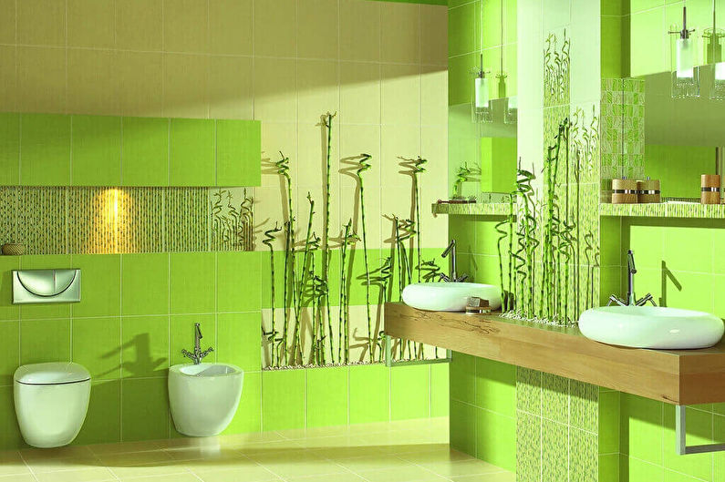 Зеленый цвет в интерьере ванной комнаты - фото