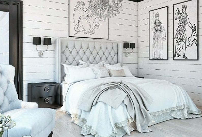 Дизайн интерьера спальни в черно-белых тонах - фото