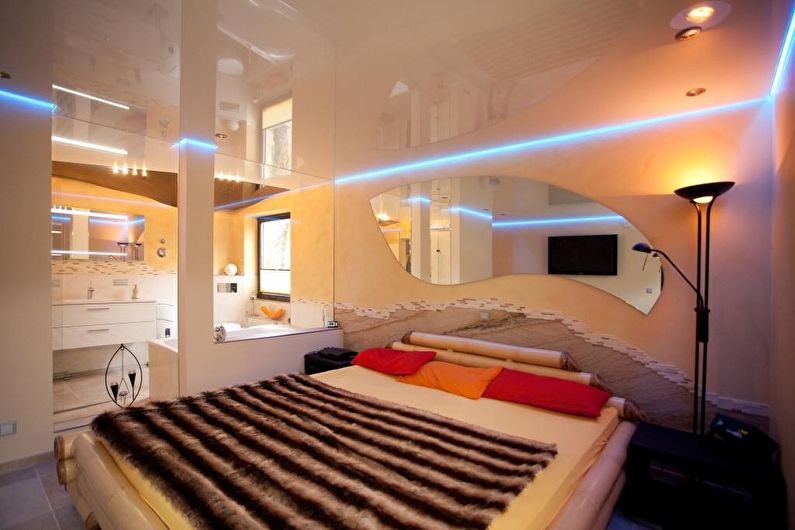 Натяжные потолки в спальне - фото