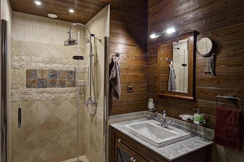 Ванная комната с душевой кабиной в стиле кантри