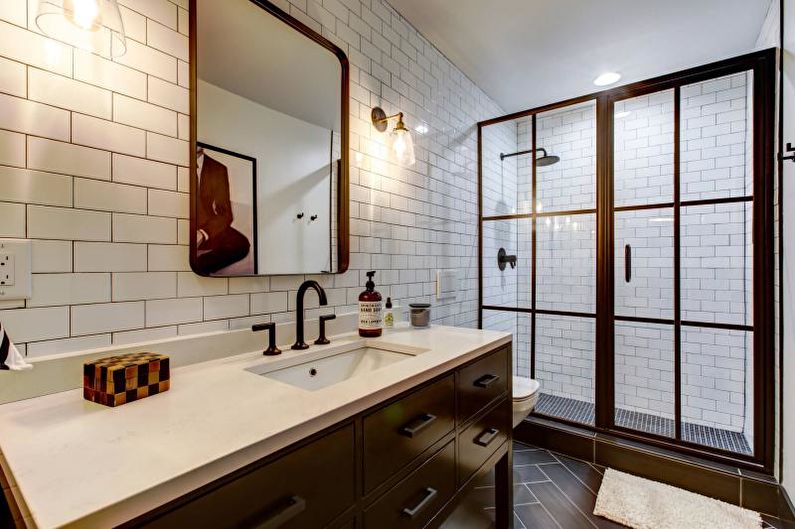 Ванная комната с душевой кабиной в стиле лофт