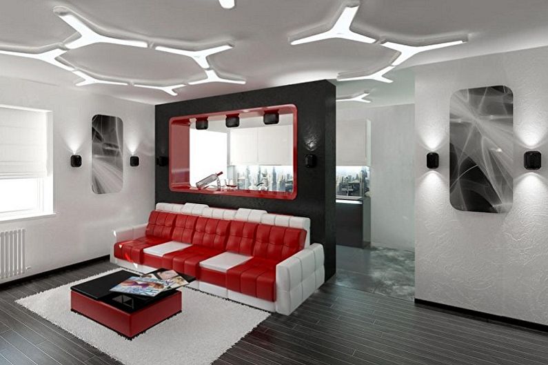 Красная гостиная в стиле хай-тек - Дизайн интерьера