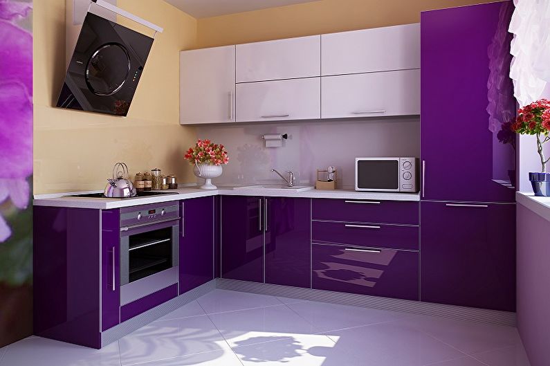 Дизайн фиолетовой кухни - Отделка пола