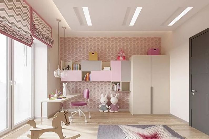 Розовая детская в стиле минимализм - Дизайн интерьера