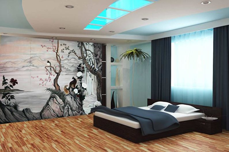 Дизайн спальни в японском стиле - Отделка стен