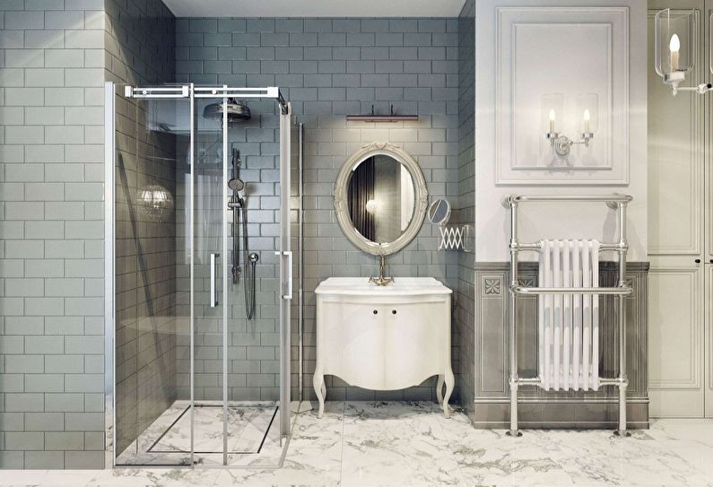 Серая ванная в классическом стиле - Дизайн интерьера