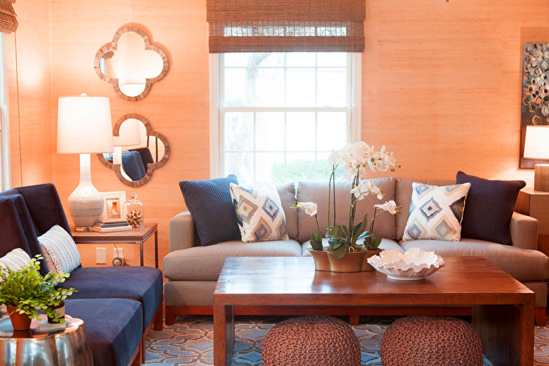 Персиковый цвет в гостиной - Дизайн интерьера