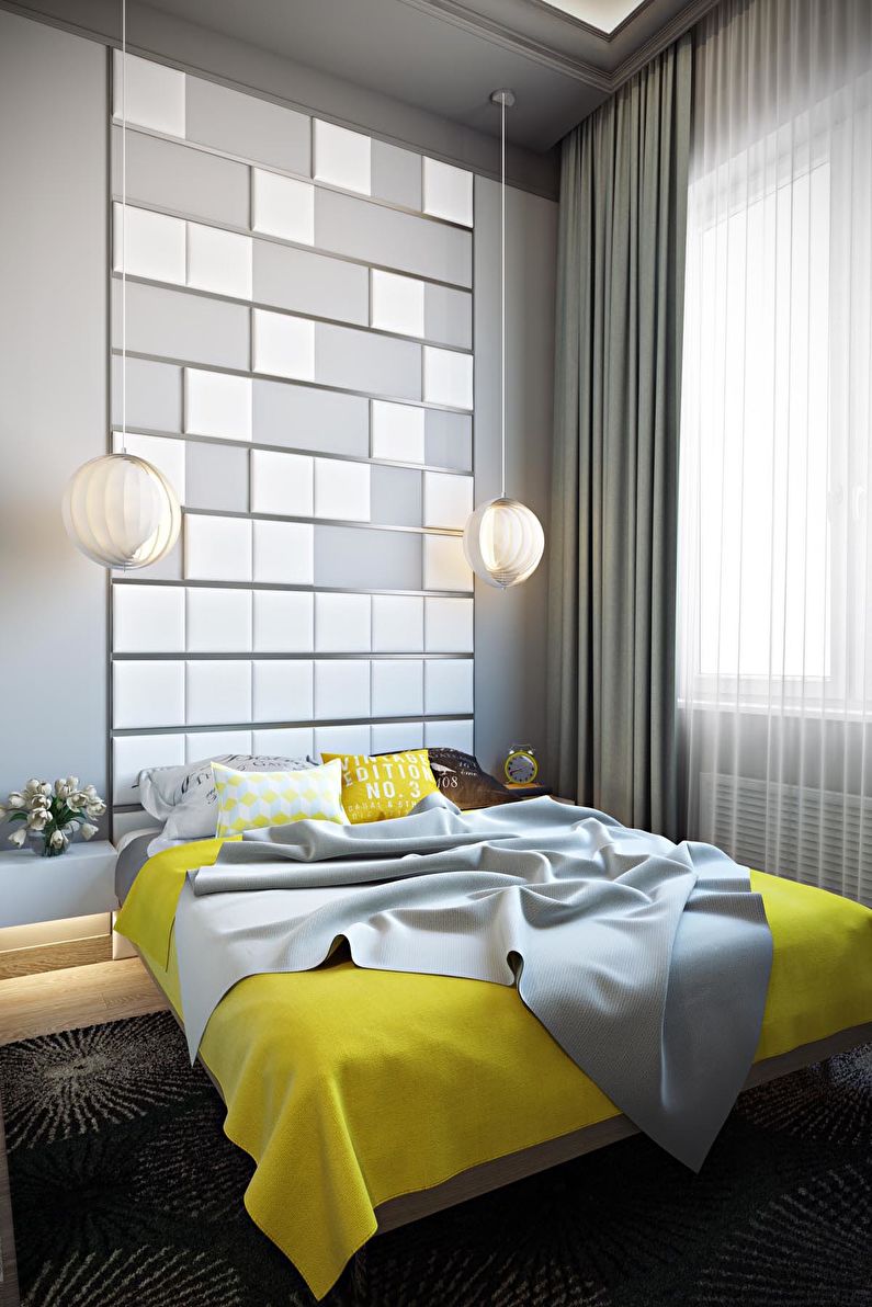 Желтая спальня в стиле минимализм - Дизайн интерьера