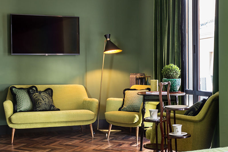 Фисташковый цвет в интерьере гостиной - Дизайн фото