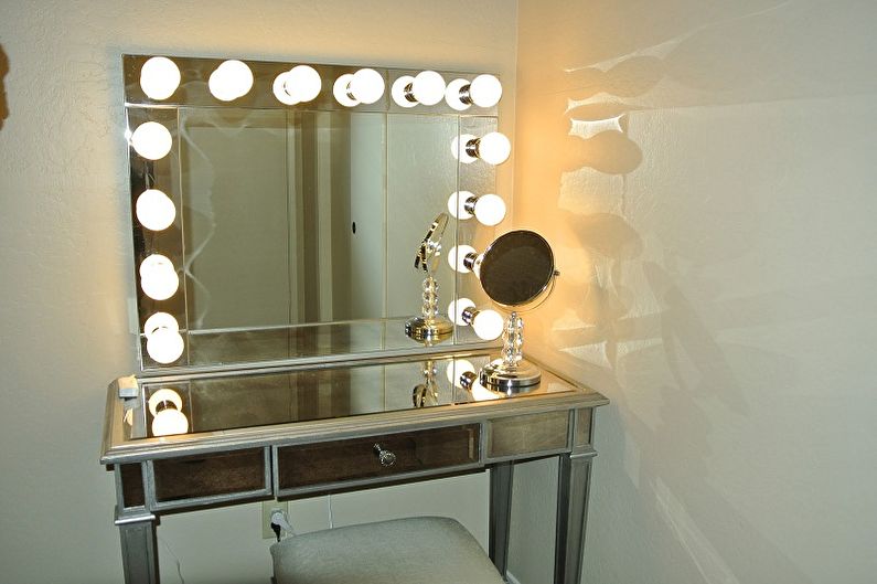 Виды гримерных зеркал с лампочками - Способ размещения
