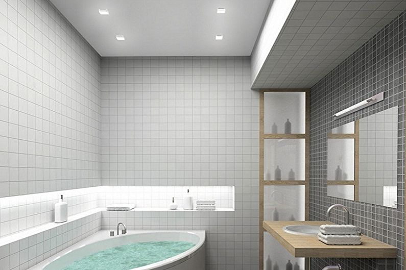 Дизайн ванной комнаты 2 кв.м. - Отделка потолка
