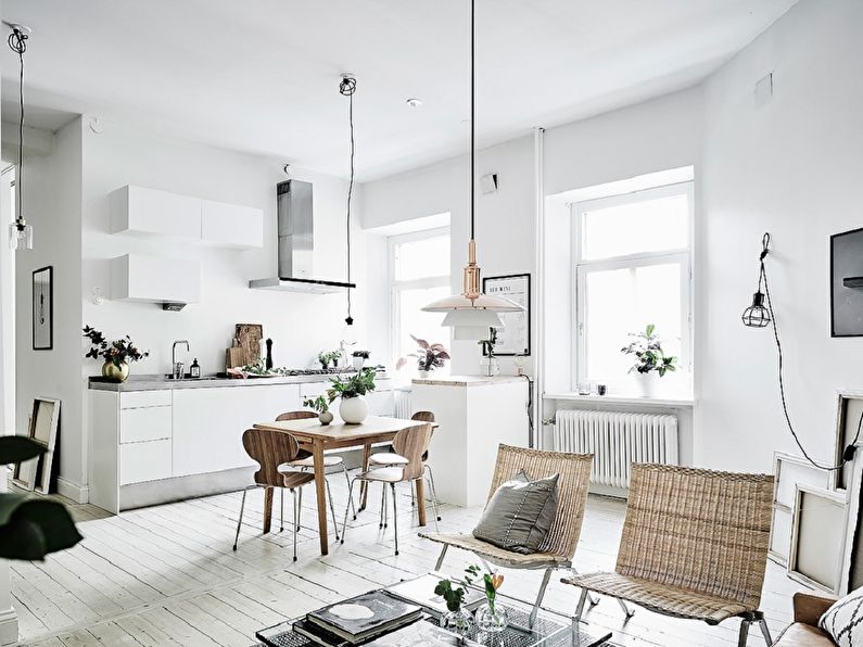Дизайн потолка - кухня в скандинавском стиле