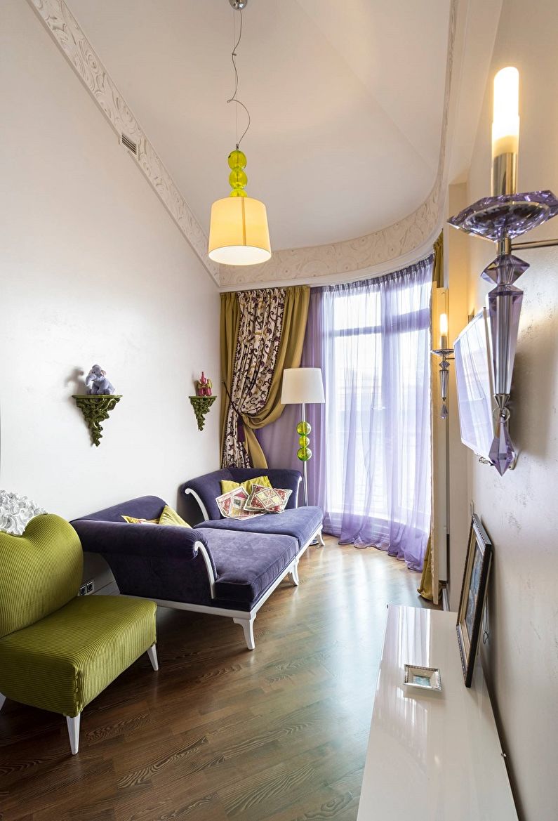 Сиреневый цвет в интерьере гостиной - Дизайн фото