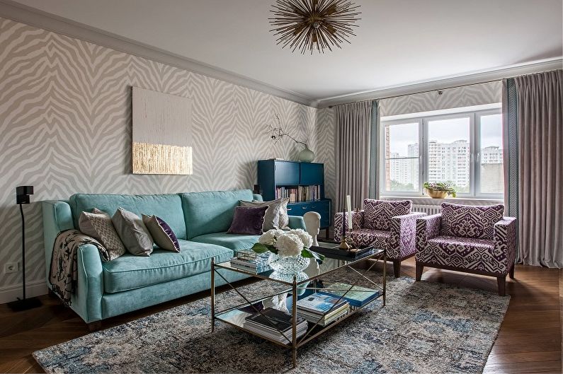 Сиреневый цвет в интерьере гостиной - Дизайн фото
