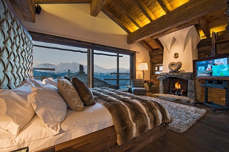 Спальня на мансарде в стиле шале - Дизайн интерьера