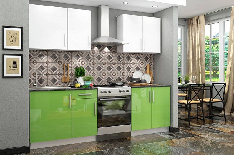 Дизайн бело-зеленой кухни - Мебель