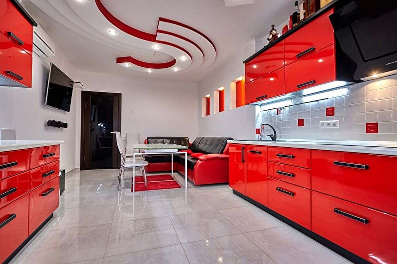 Красная кухня в стиле минимализм - Дизайн интерьера