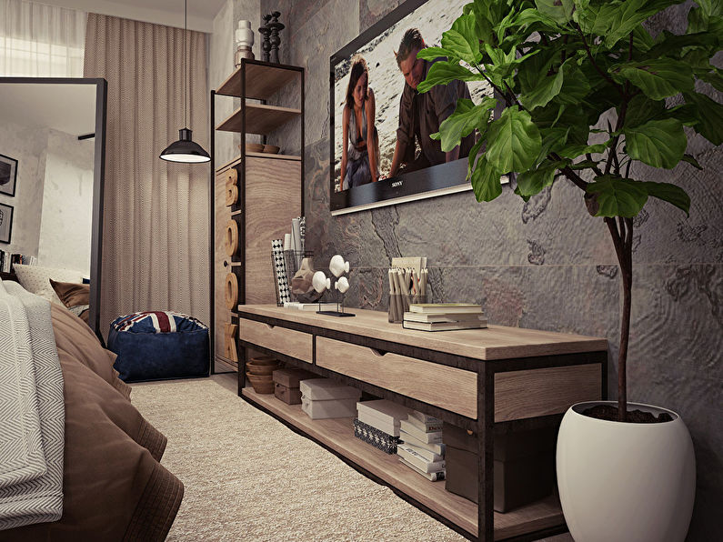 Спальня в стиле лофт, мансардная квартира, Симферополь - фото 6